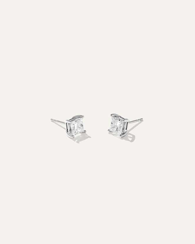 White Gold 14K Gold Lab Grown Diamond Princess Solitaire Studs
