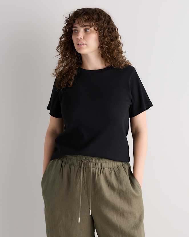Black Women's Plus Size Organic Cotton Micro-Rib Crewneck Tee