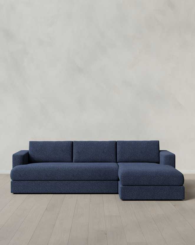 Indigo Sierra Curved Arm Chaise Sectional in Performance Boucle