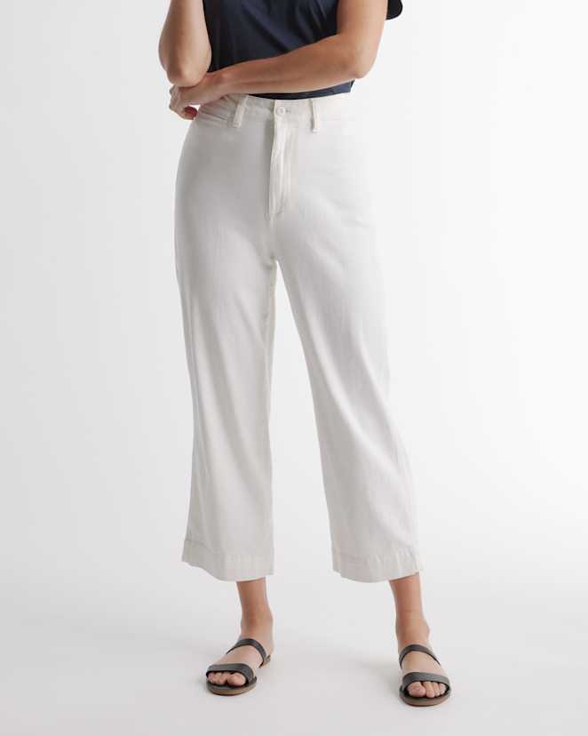 Ivory Organic Stretch Cotton Twill Wide-Leg Crop Pants
