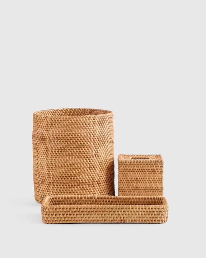 Natural Handwoven Rattan Bathroom Accessories Set