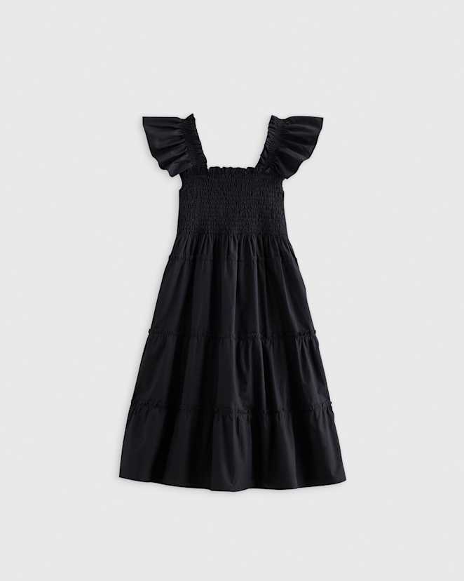 Black 100% Organic Cotton Poplin Smocked Dress