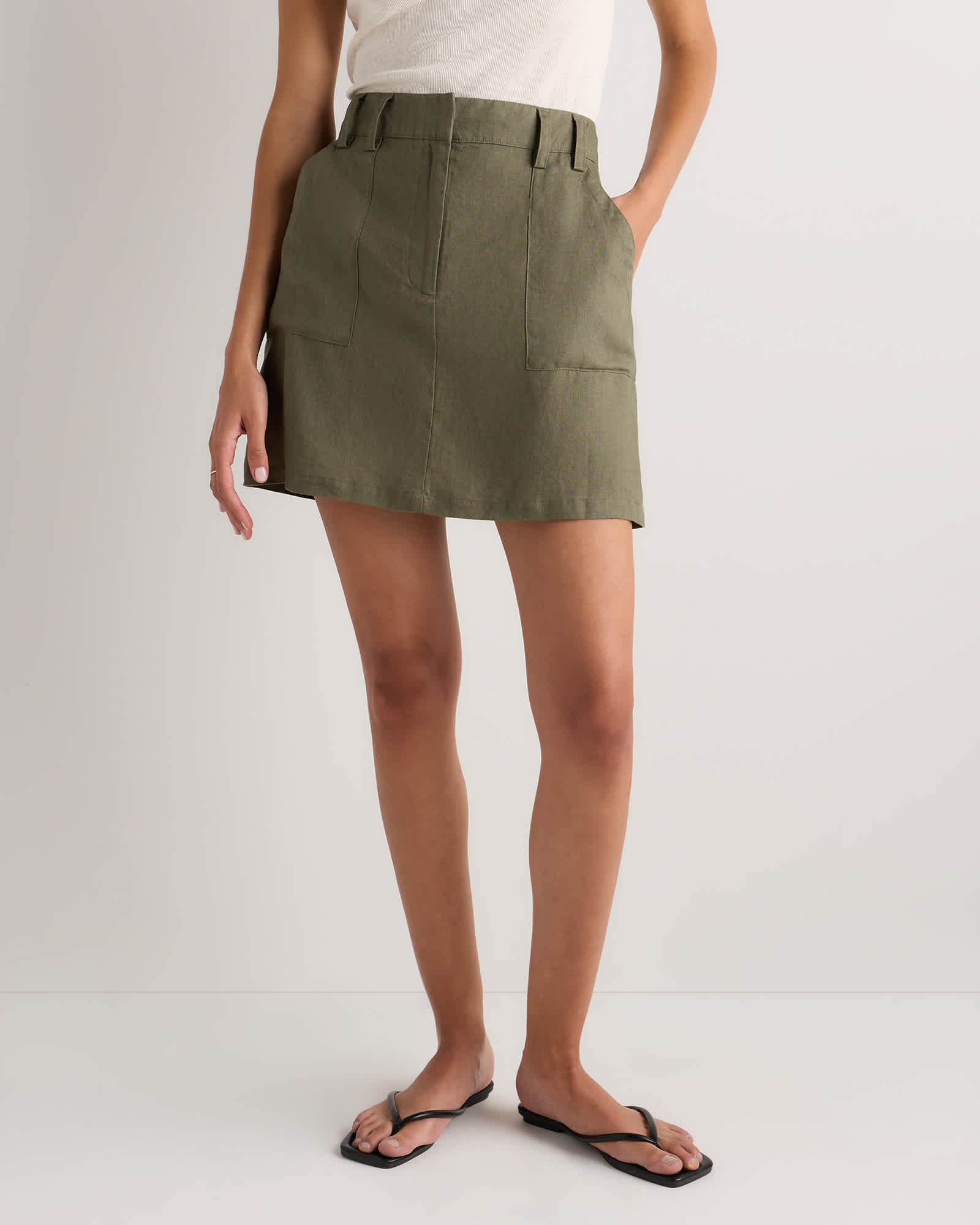 Bayberry Olive 100% European Linen Utility Skort