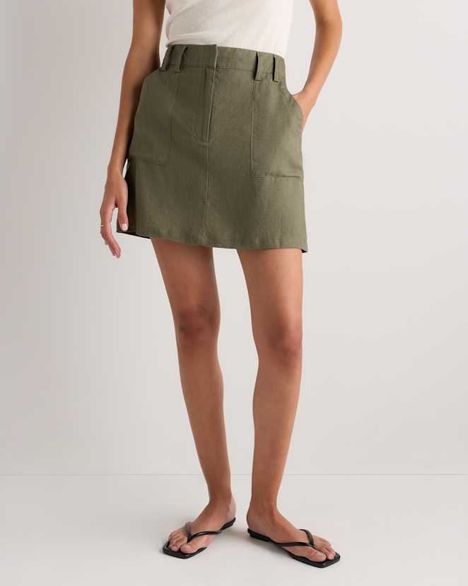 Bayberry Olive 100% European Linen Utility Skort