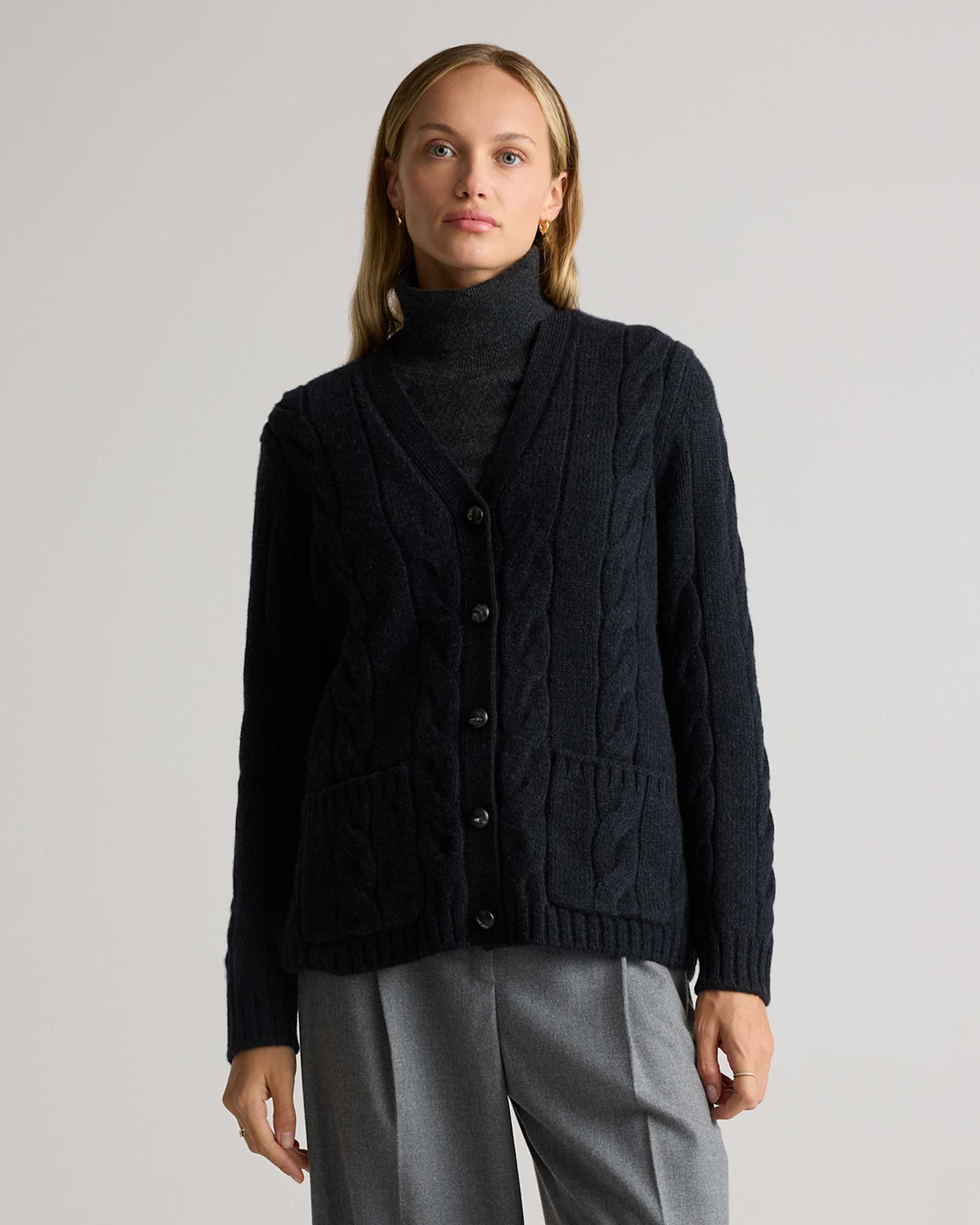 heather-caviar Luxe Baby Cashmere Cable Cardigan