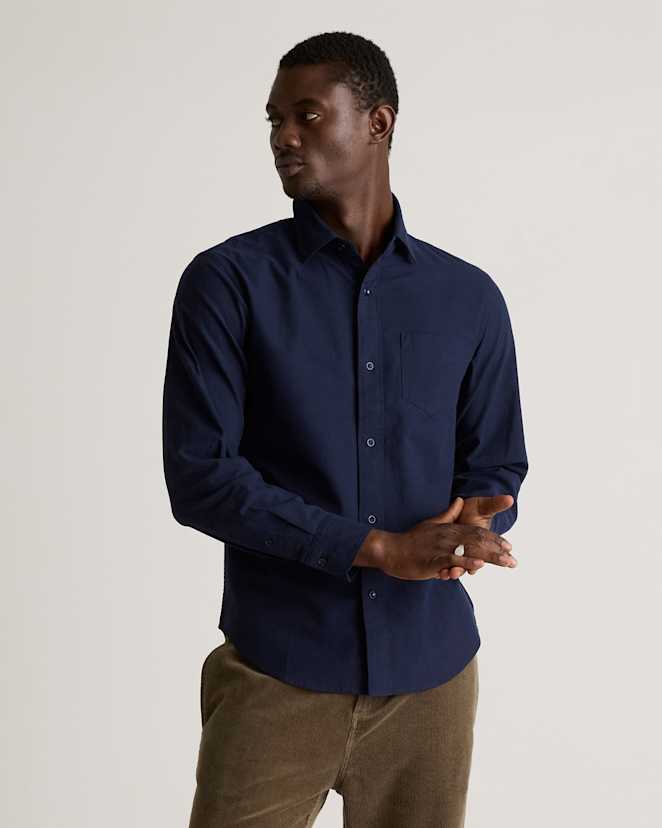 Navy Organic Cotton Stretch Textured Twill Shirt