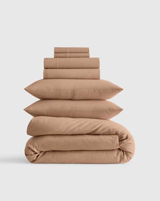 Latte European Linen Deluxe Bedding Bundle