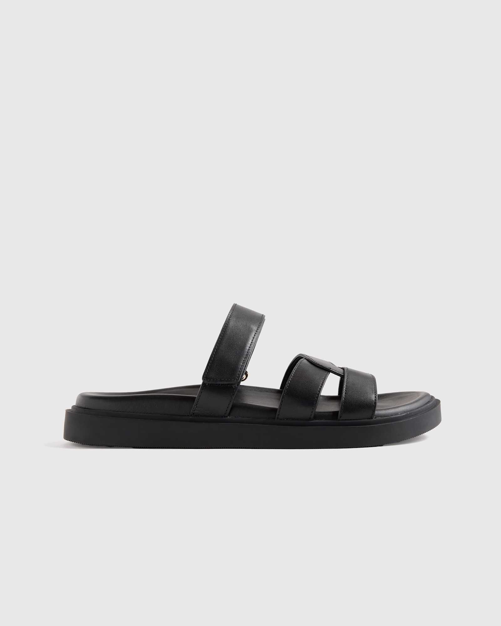 Black Italian Leather Sport Slide Sandal