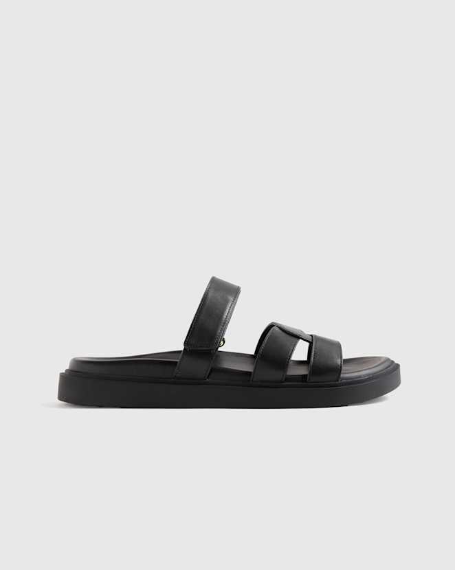 Black Italian Leather Sport Slide Sandal