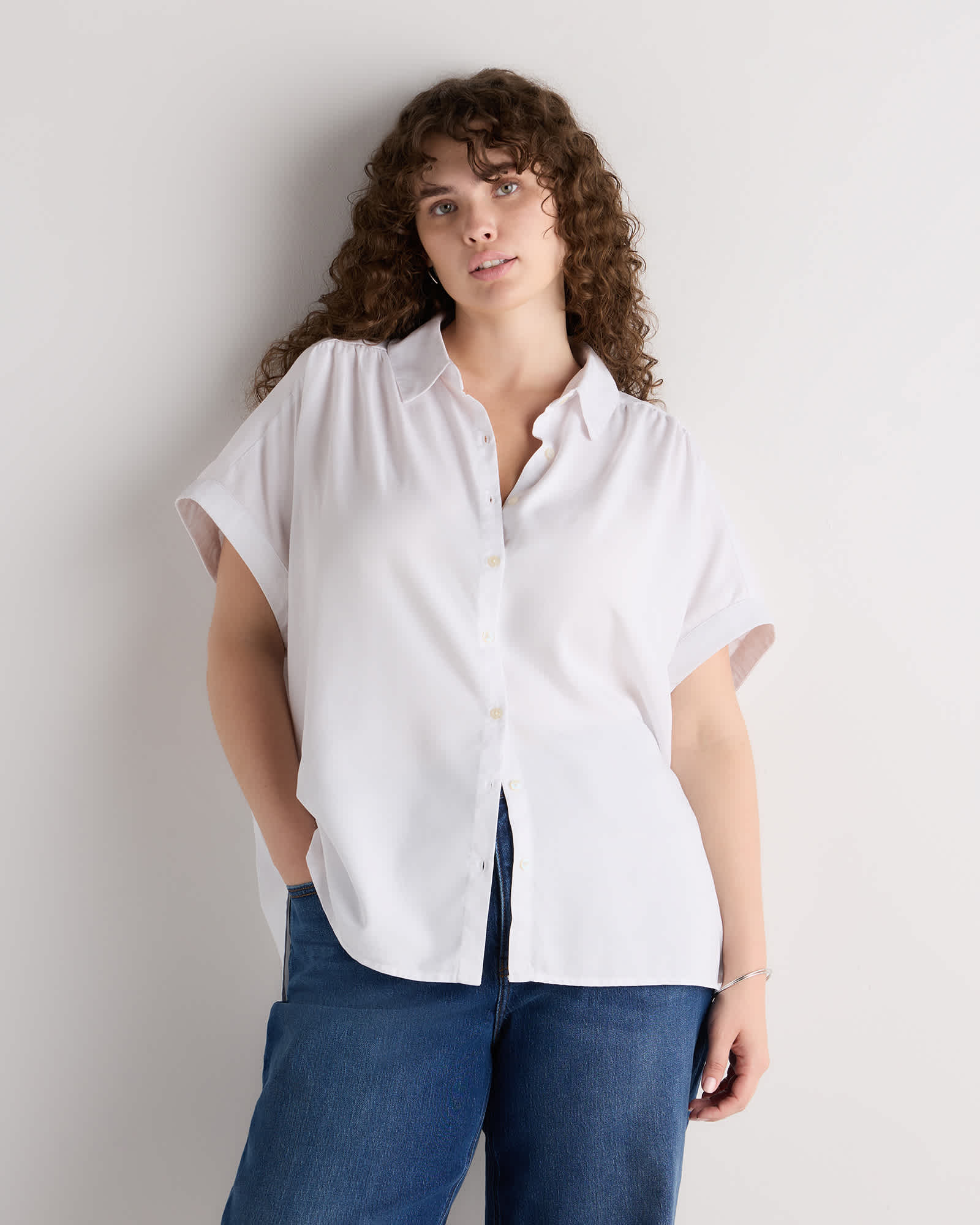 White Vintage Wash Tencel Camp Shirt