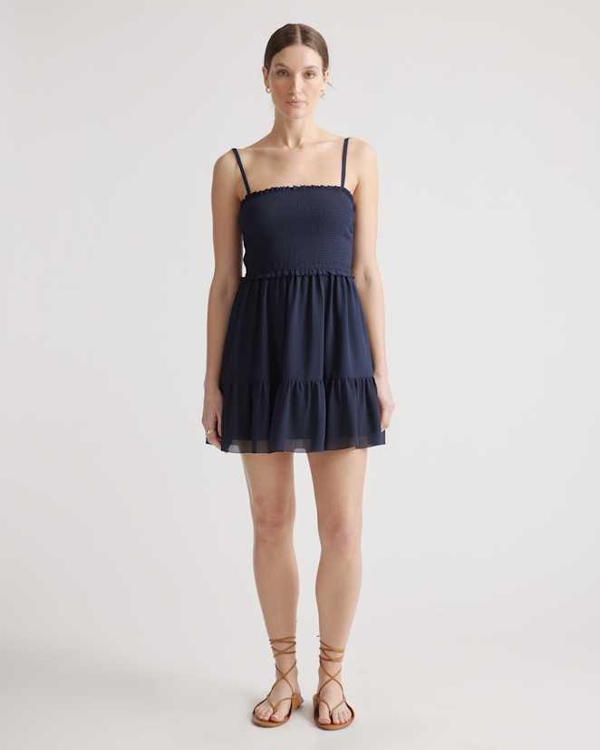 Navy Chiffon Smocked Sleeveless Mini Dress