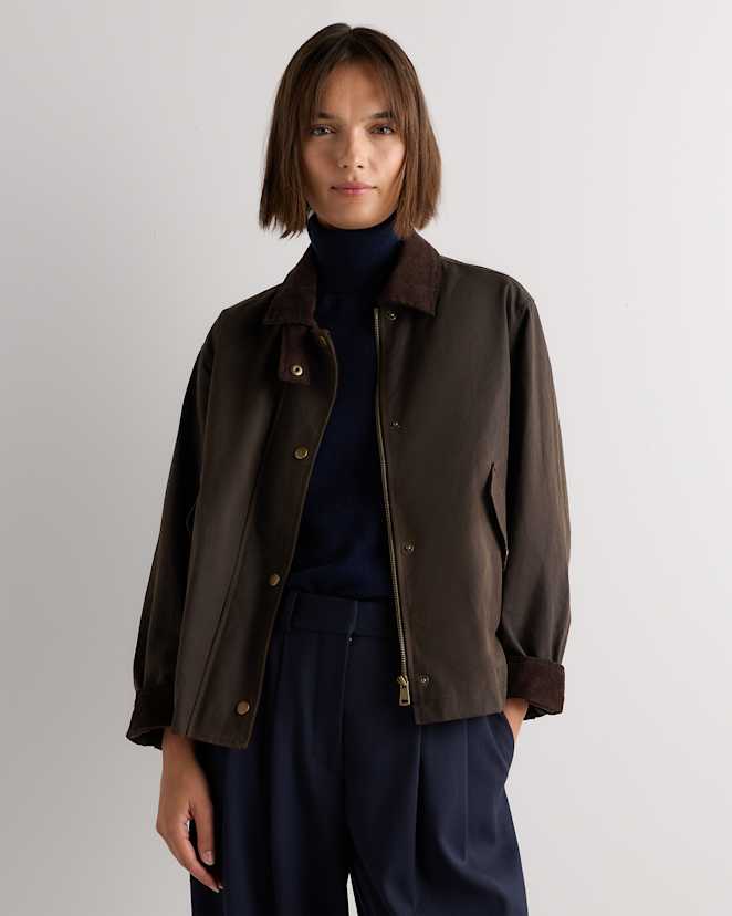 Rustic Olive Organic Waxed Cotton Cropped Barn Jacket