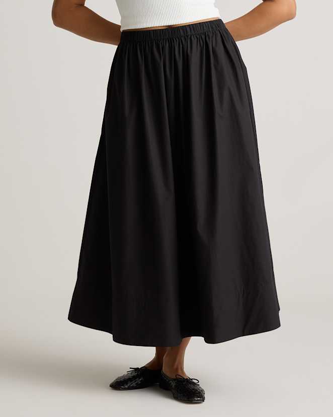 Black 100% Organic Cotton Poplin A-line Maxi Skirt