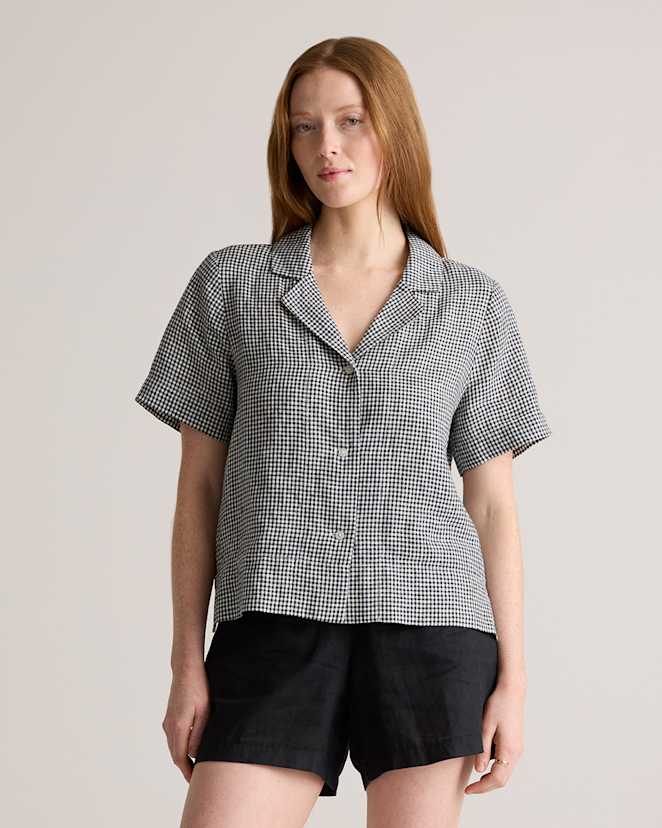 Classic Mini Gingham 100% European Linen Short Sleeve Shirt
