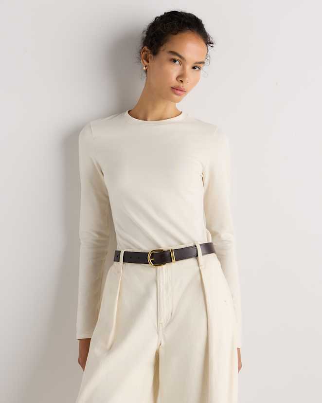 Linen White Stretch Cotton Jersey Fitted Long Sleeve T-Shirt