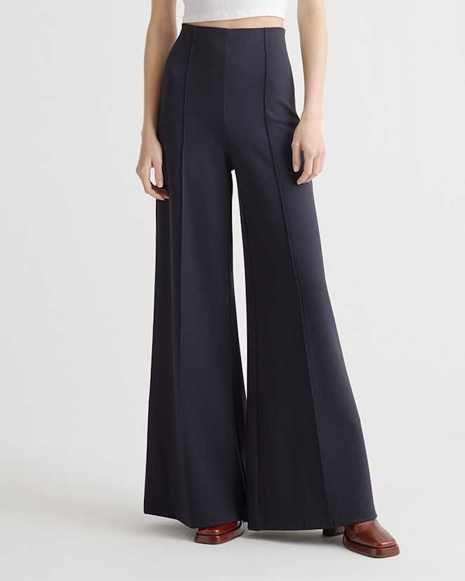Navy Pantalon à jambes super larges en ponte ultra extensible
