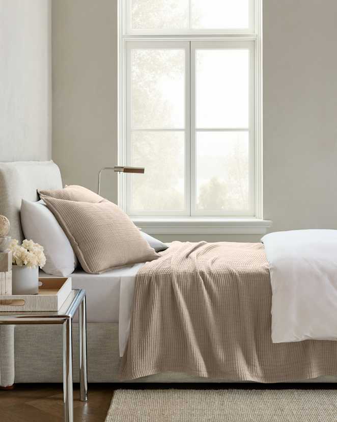 Toffee Organic Ribbed Cotton Coverlet