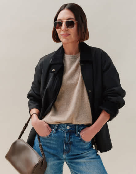 Vintage Black Organic Waxed Cotton Cropped Barn Jacket