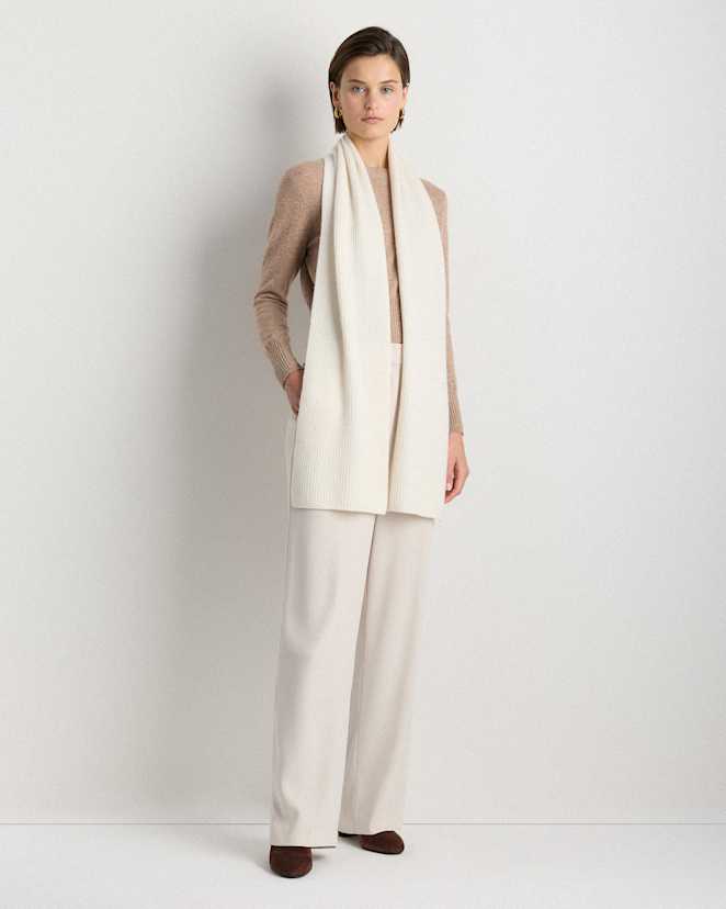 Ivory Mongolian Cashmere Ribbed Scarf