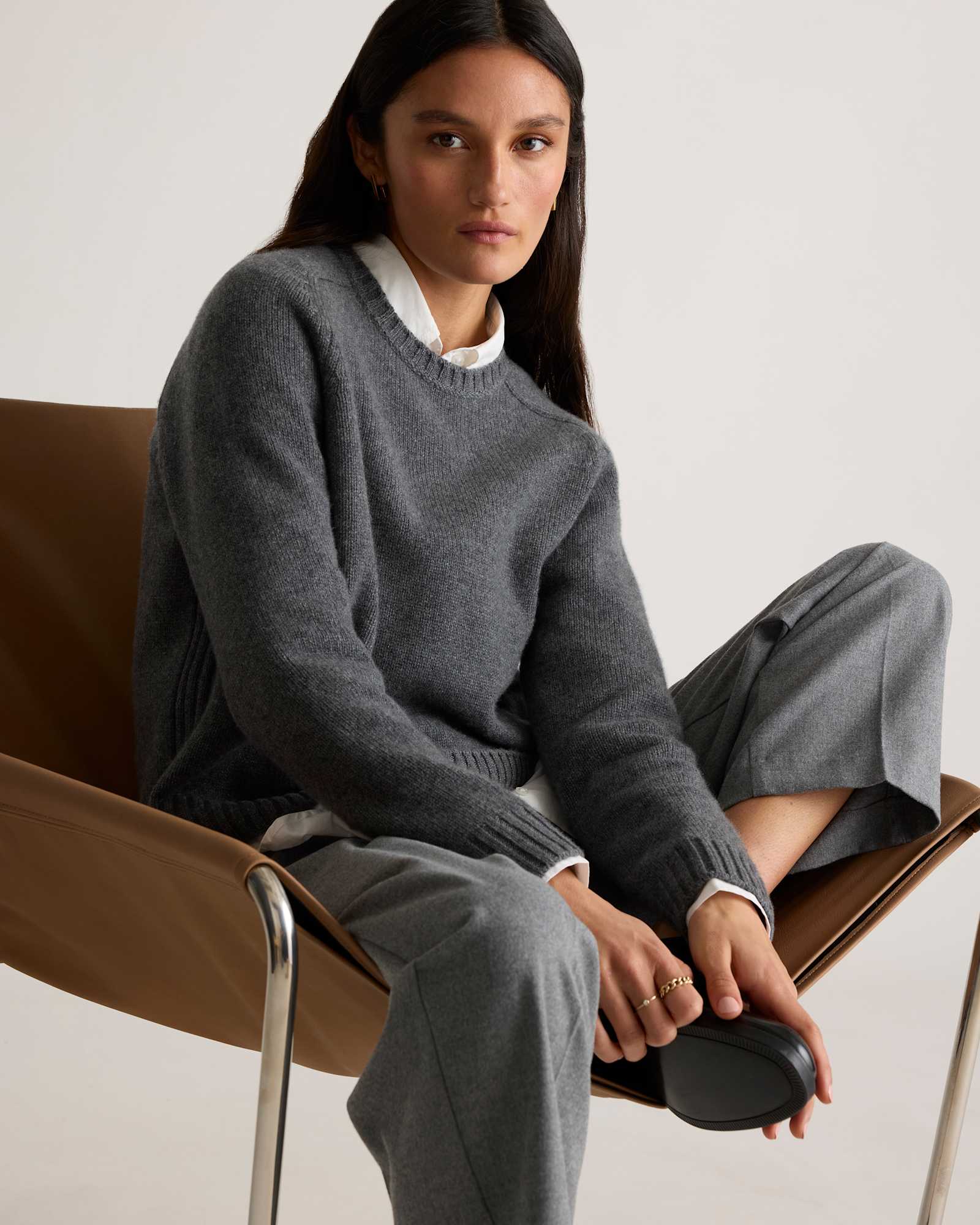 heather-pewter Luxe Baby Cashmere Crewneck Sweater