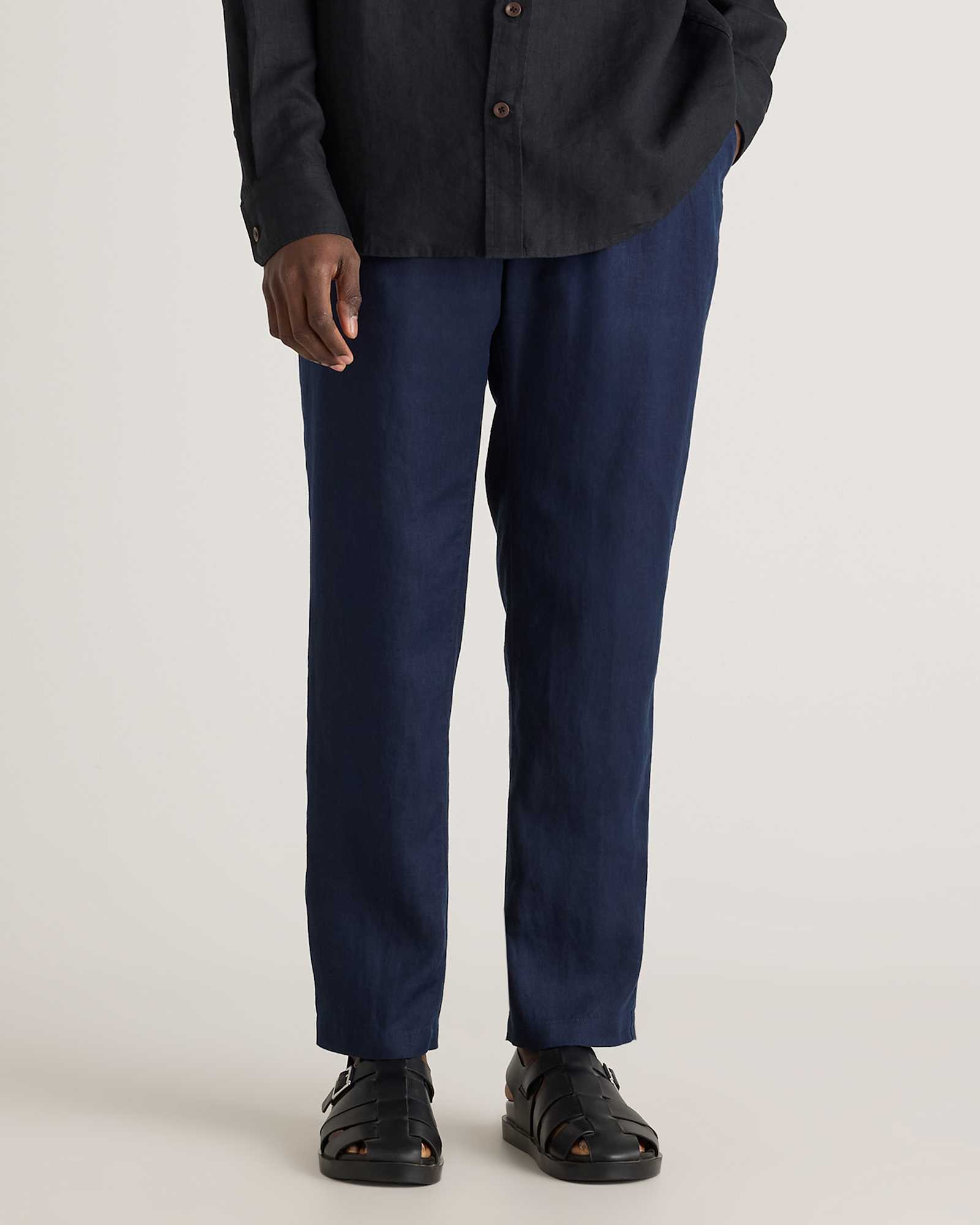 deep-navy 100% European Linen Drawstring Beach Pants