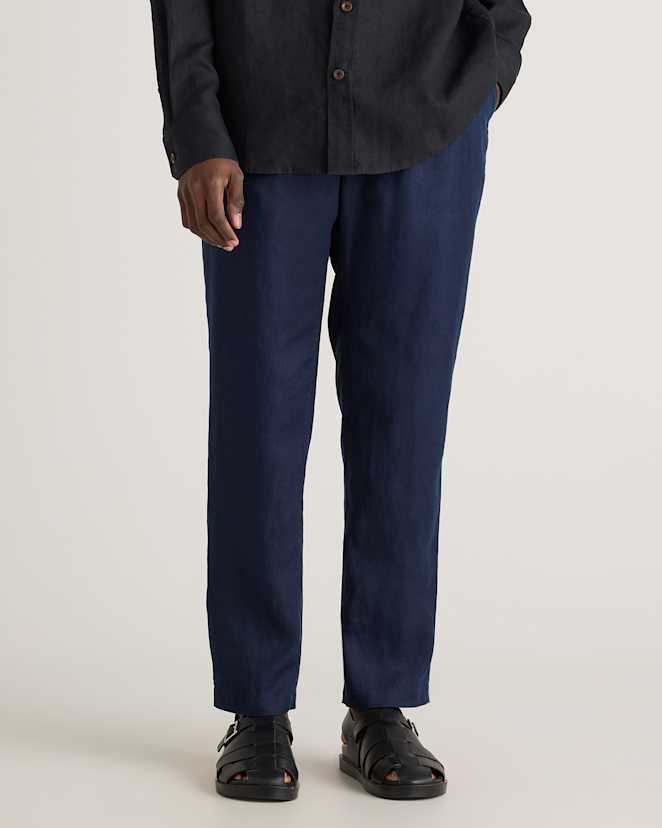 Deep Navy 100% European Linen Drawstring Beach Pants