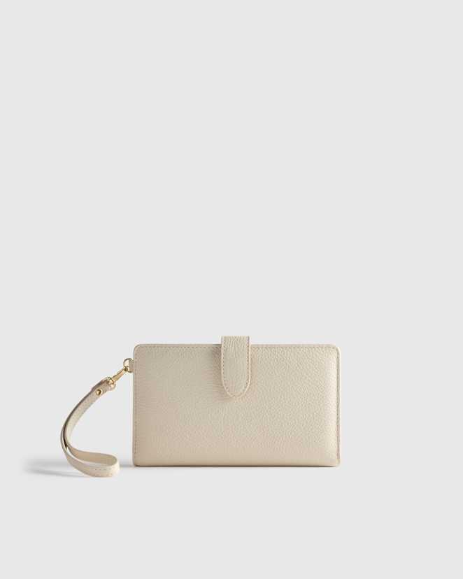 Soft Ivory Italian Leather Phone Bi-Fold Wristlet