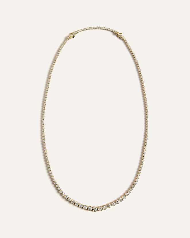 Yellow Gold 14K Gold Lab Grown Diamond Bezel Set Graduated Tennis Necklace - 7ctw
