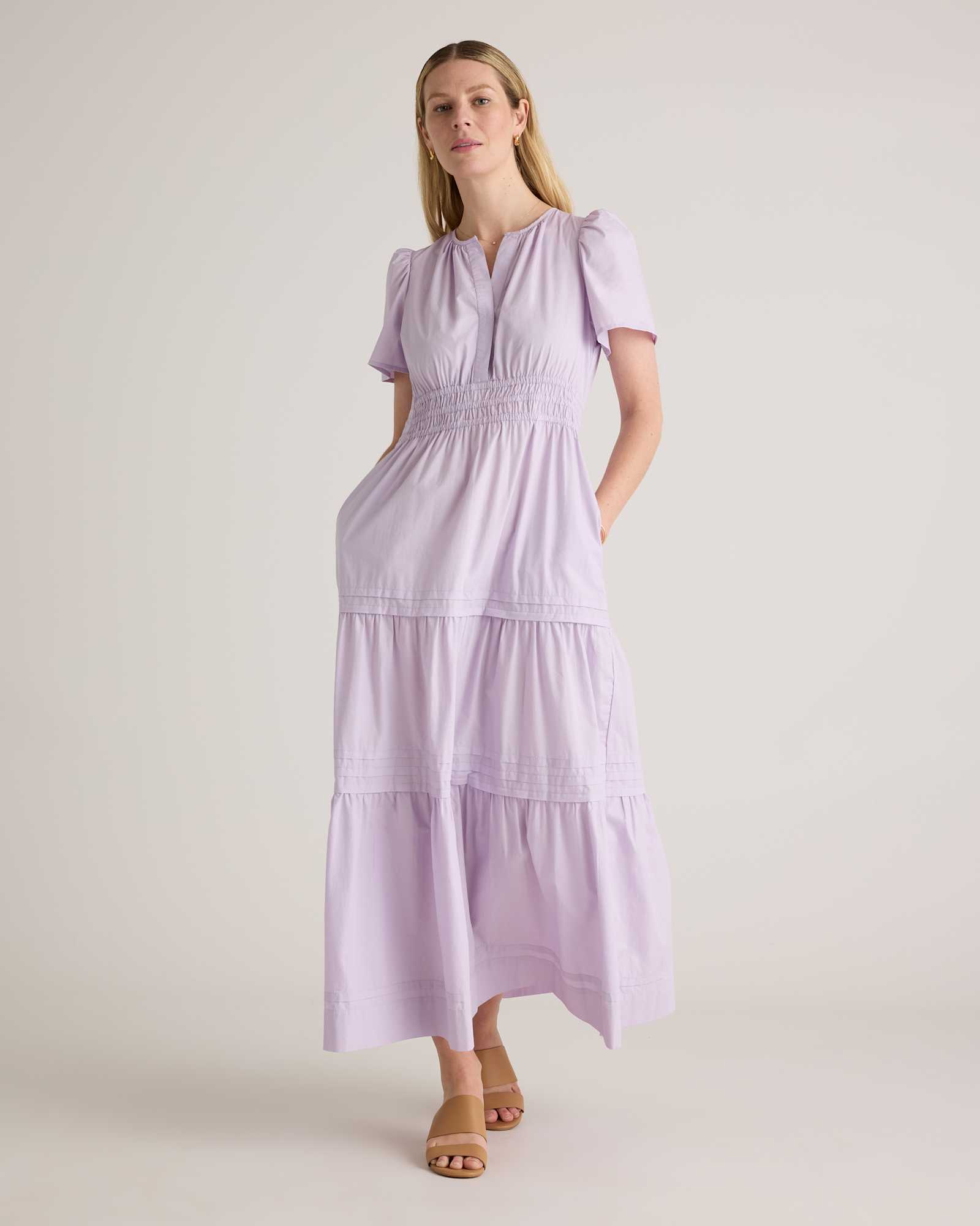 pastel-lilac 100% Organic Cotton Poplin Tiered Maxi Dress