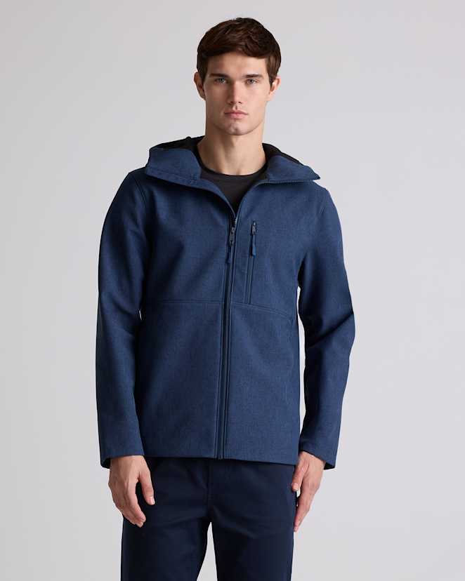 Heather Deep Navy Softshell Fleece-Lined Full-Zip Hooded Jacket