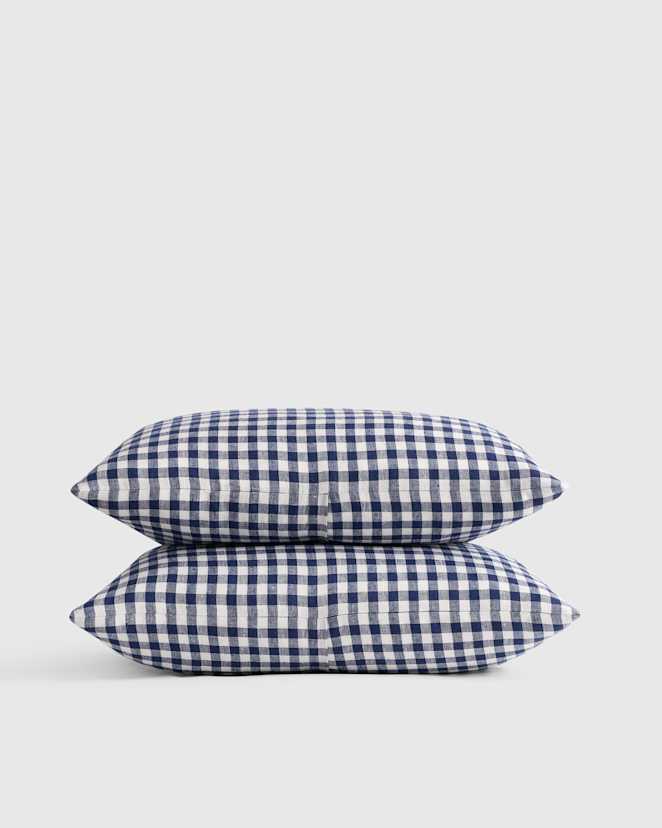 U-BEDD-312-NVY-056 EDITED Navy Gingham European Linen Sham Set