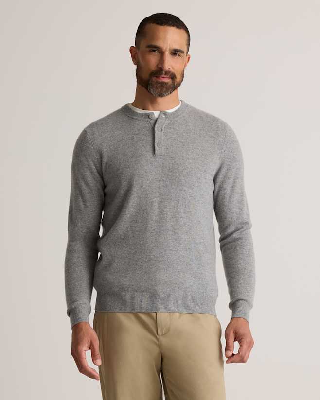 Heather Grey Mongolian Cashmere Henley Sweater