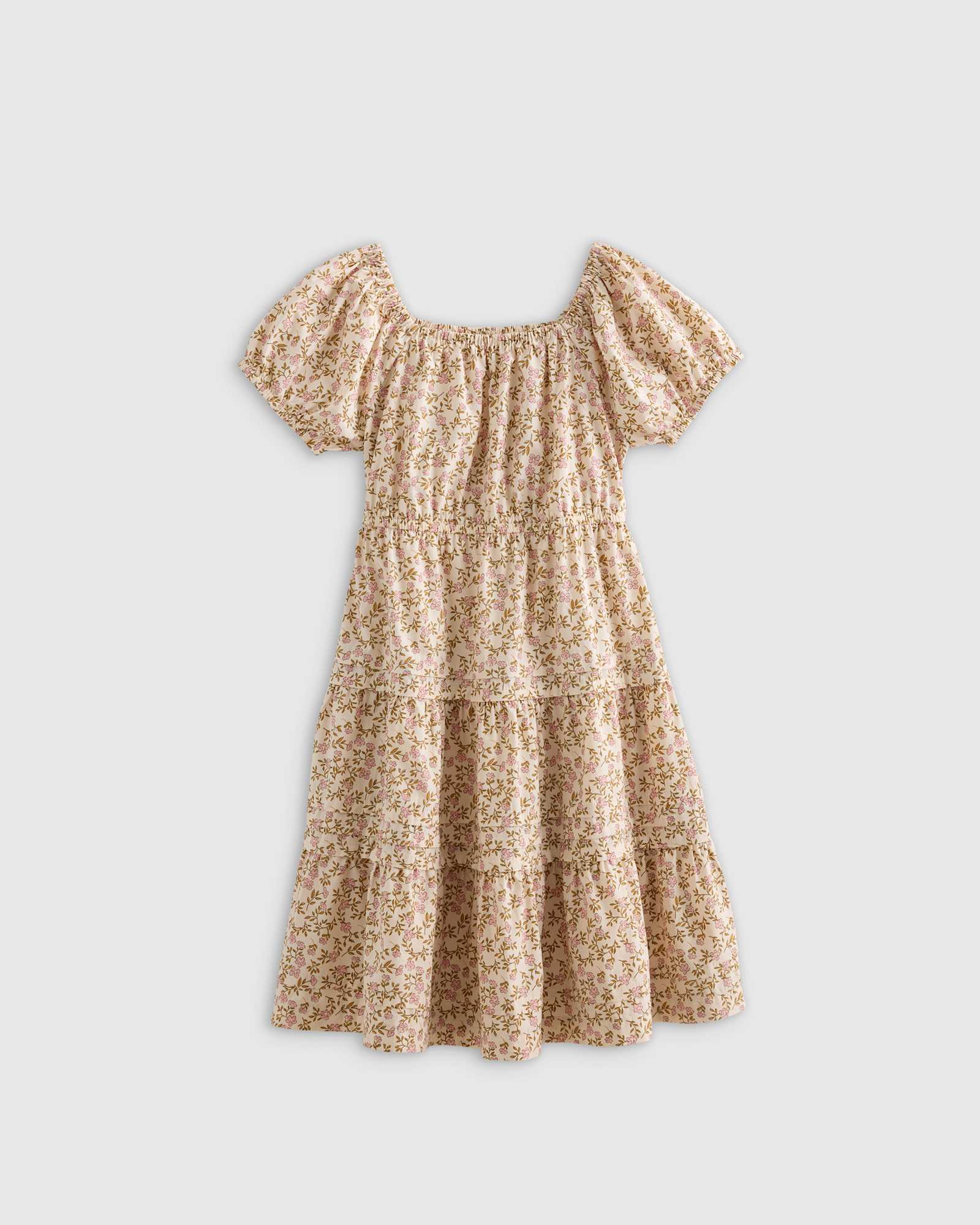 U--255 PEACH FLORAL RETOUCHED TODDLER peach-floral 100% Organic Cotton Poplin Tiered Dress
