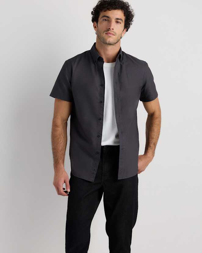 Dark Coal 100% Organic Cotton Short Sleeve Oxford Shirt