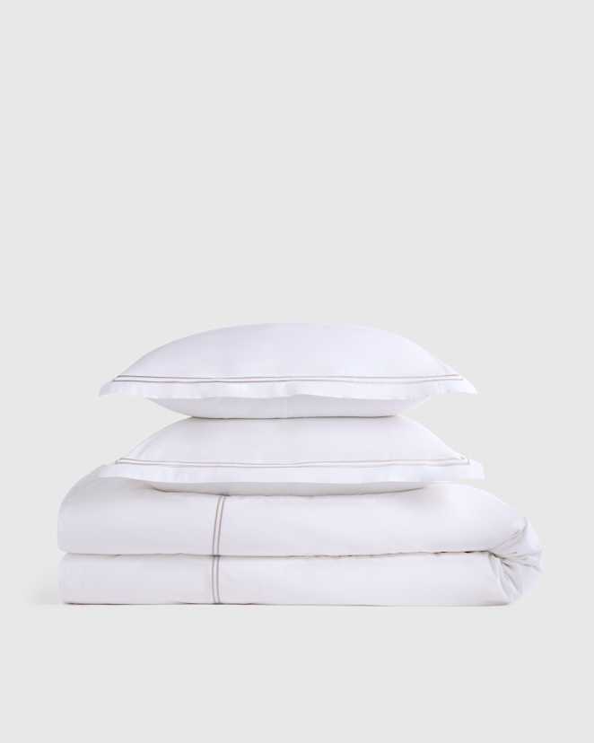 White/Dove Classic Organic Percale Embellished Duvet Cover Set