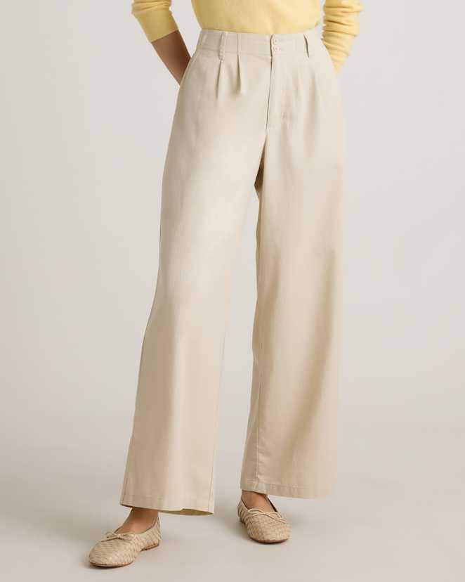 Oatmilk Drapey Twill Pleated Trouser