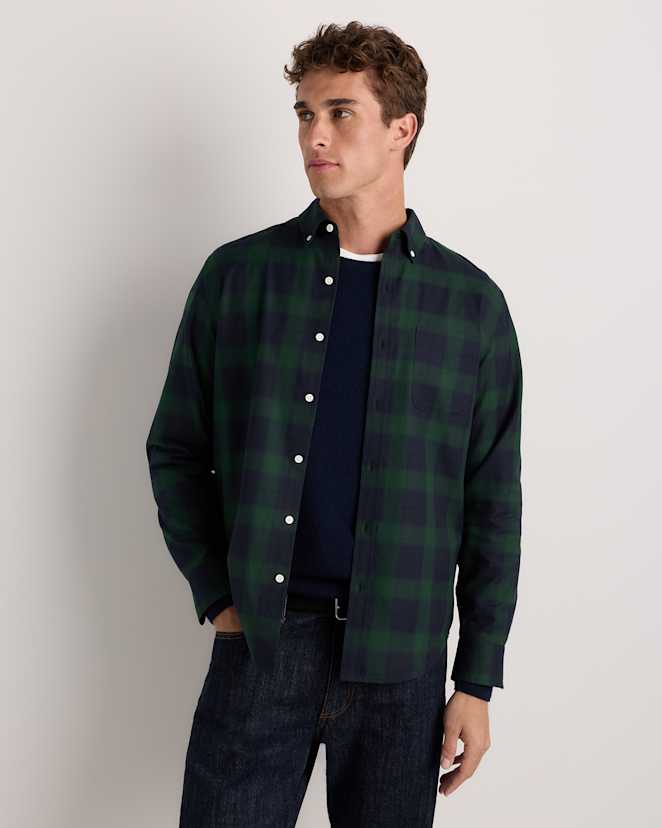 Green/Navy 100% Organic Cotton Brushed Flannel Shirt