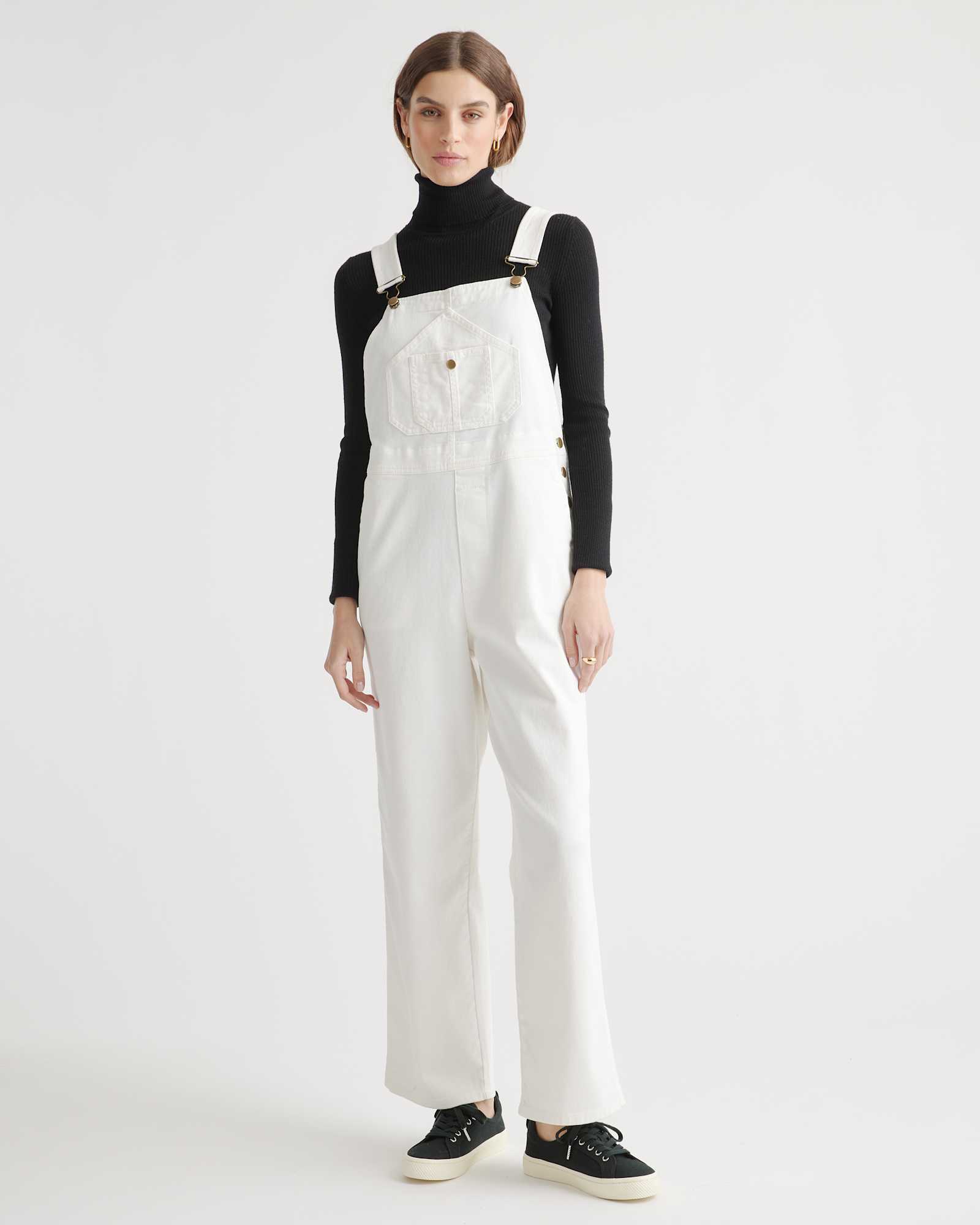 Ivory Organic Stretch Cotton Twill Relaxed Overalls