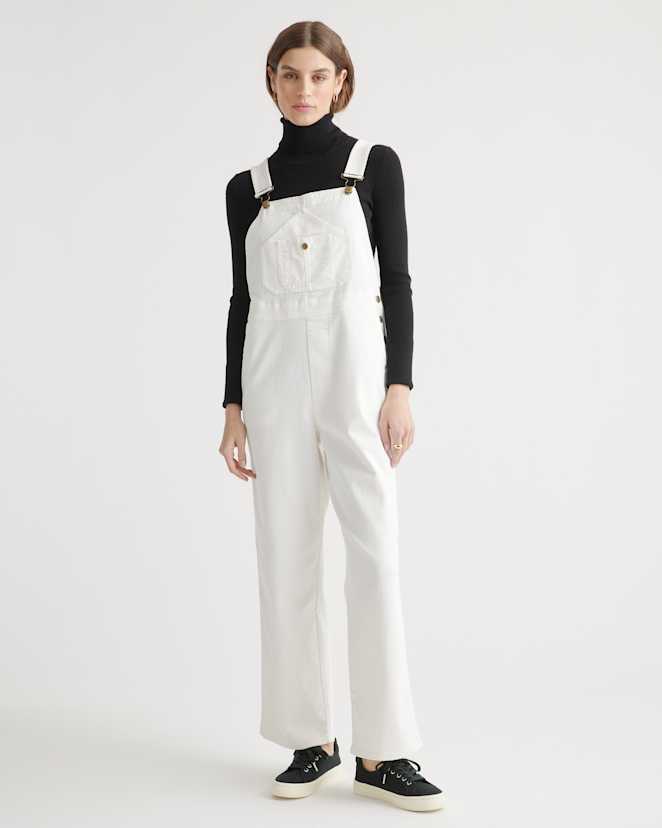 Ivory Organic Stretch Cotton Twill Relaxed Overalls