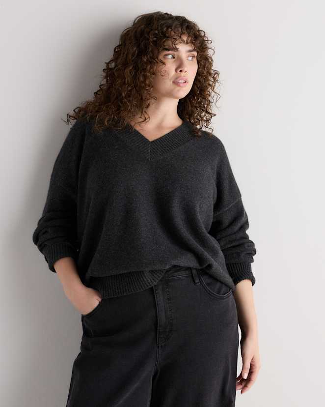 Heather Charcoal Mongolian Cashmere Oversized V-Neck Sweater