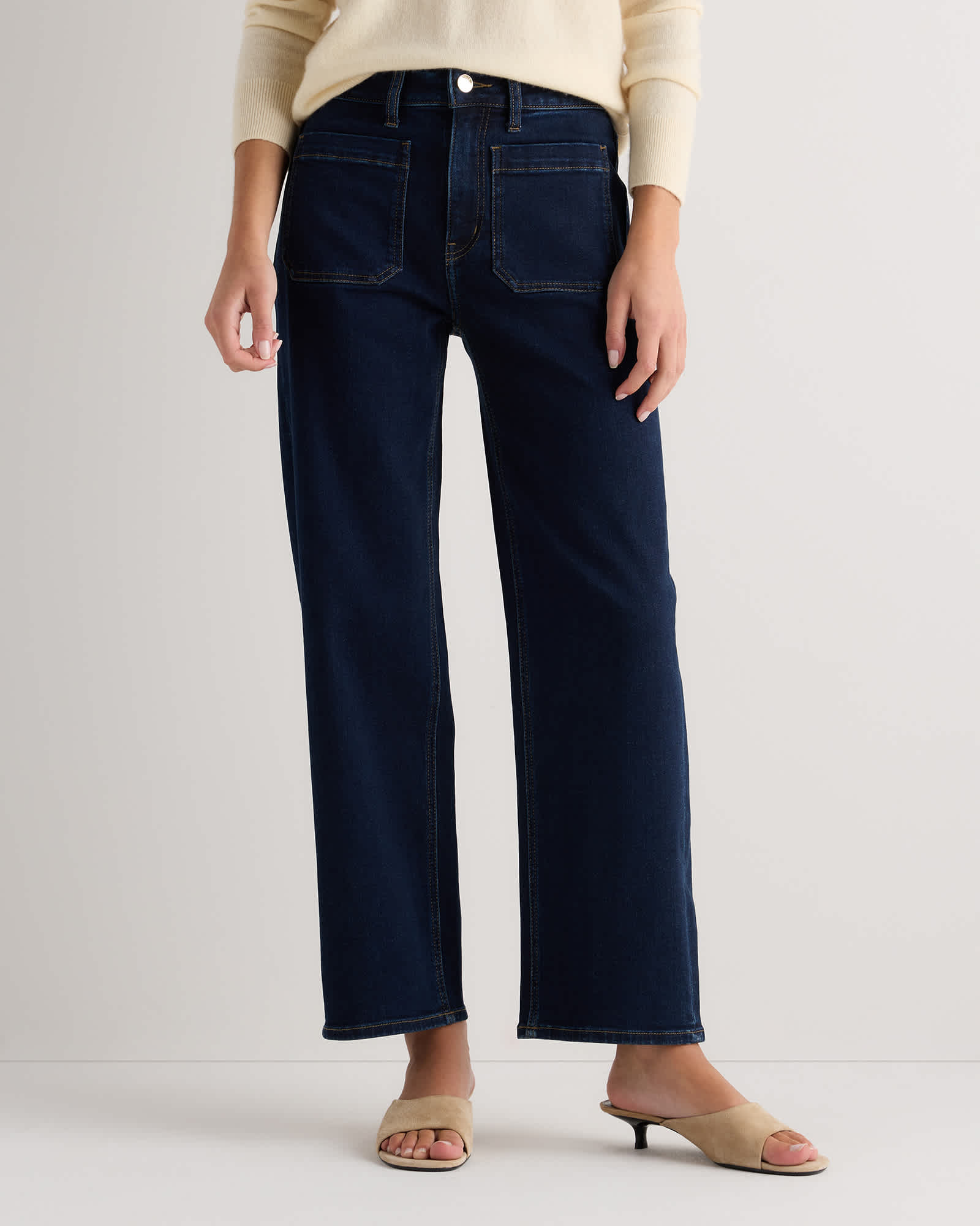 Deep Rinse Bella Stretch Patch Pocket Wide Leg Jeans