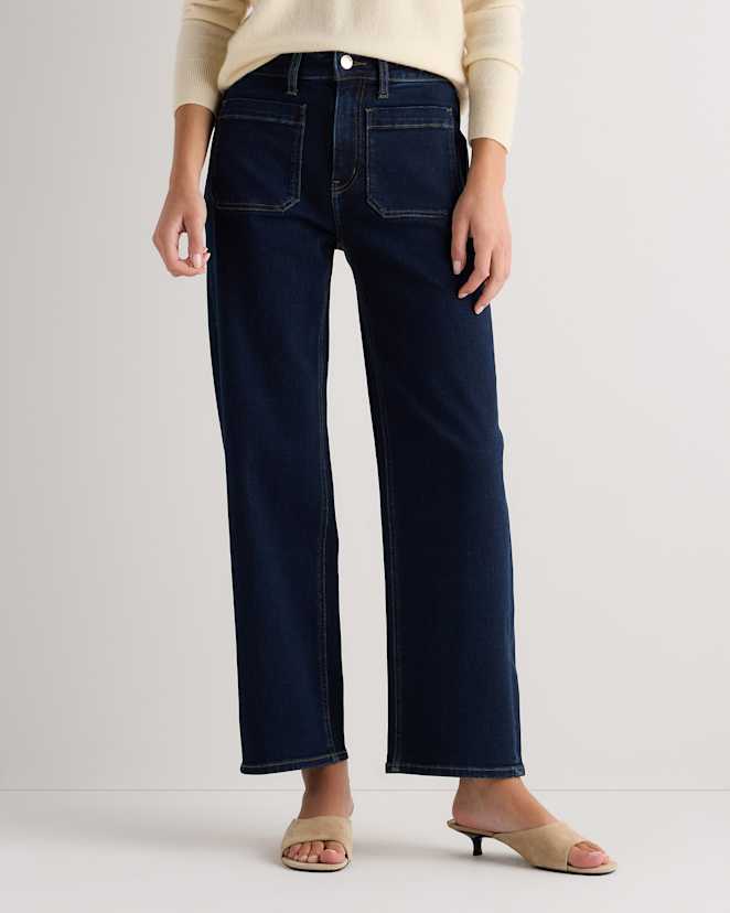 Deep Rinse Bella Stretch Patch Pocket Wide Leg Jeans