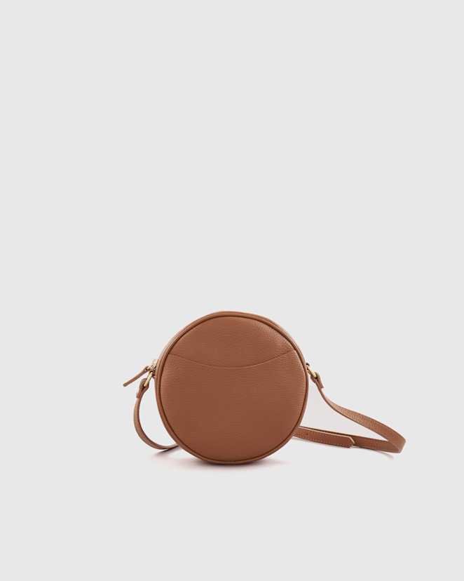 Cognac Italian Leather Circle Crossbody Bag