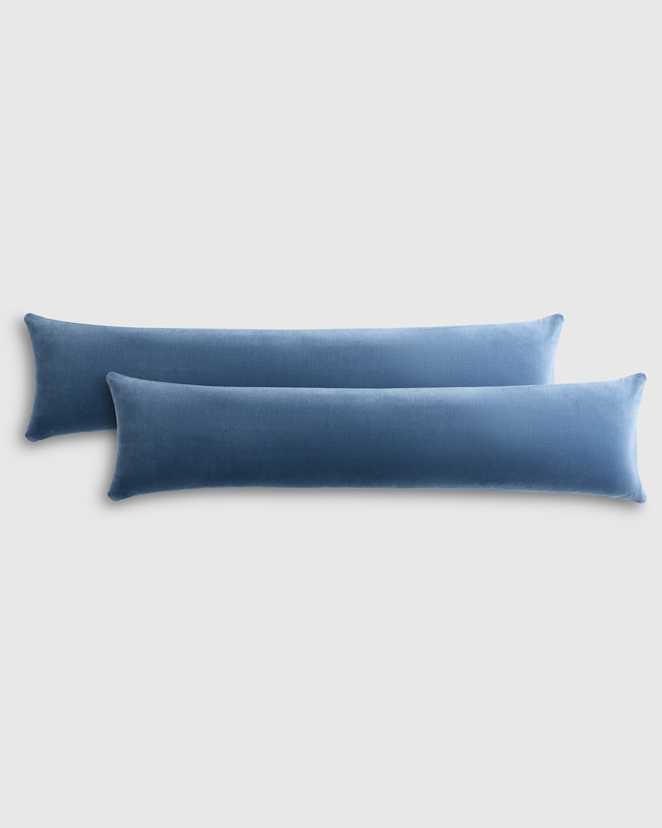 Glacier Blue Cotton Velvet Oversized Lumbar Pillow Cover (Set of 2)