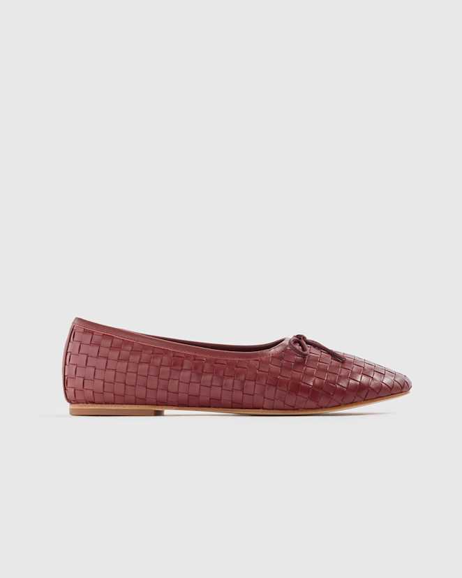 Merlot Italian Leather Handwoven Ballet Flat