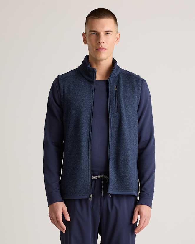 Navy Sweater-Knit Fleece Full-Zip Vest