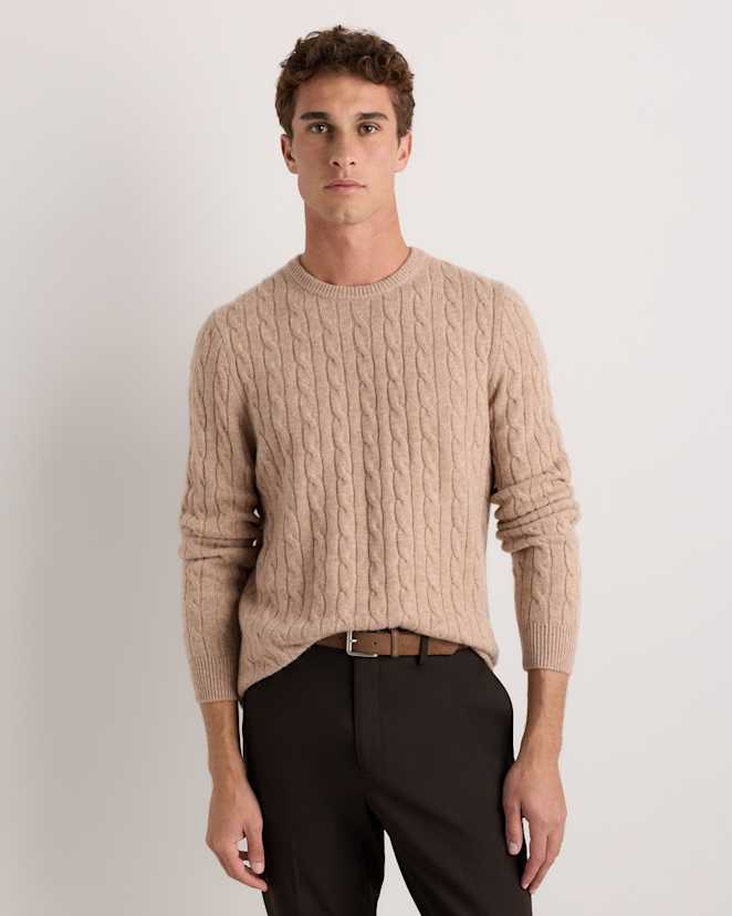 Oatmeal Mongolian Cashmere Classic Cable Crewneck Sweater