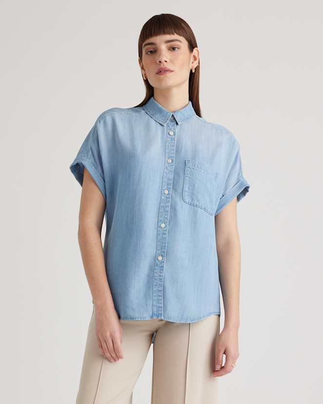 Light Indigo Chambray Tencel Short Sleeve Shirt