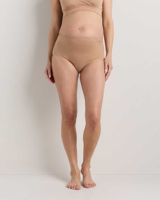 Sand Organic Cotton Lace Trim Maternity & Postpartum Brief (6-pack)