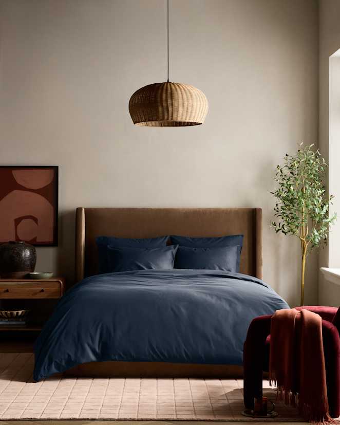 Navy Classic Organic Percale Duvet Cover Set